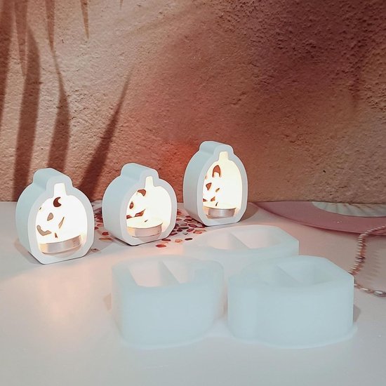4 stuks siliconen gietvormen, pompoen, 3D-pompoen, siliconen vorm, Halloween gietvorm, kaarsenhouder, pompoen met gipsvormen voor gieten, gietvormen, siliconen pompoen, siliconen vorm, theelichthouder — afbeelding 5