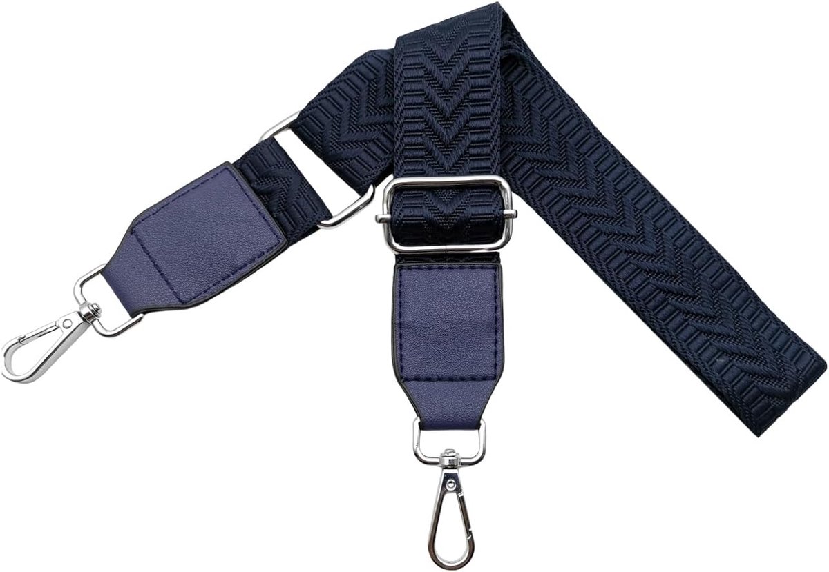 Tassriemen om te wisselen, schouderriem voor tassen, breedte 3,8 cm, met zilveren karabijnhaak, handtasriemen, leren schouderriem voor handtassen dames, schoudertas, donkerblauw, U2-13