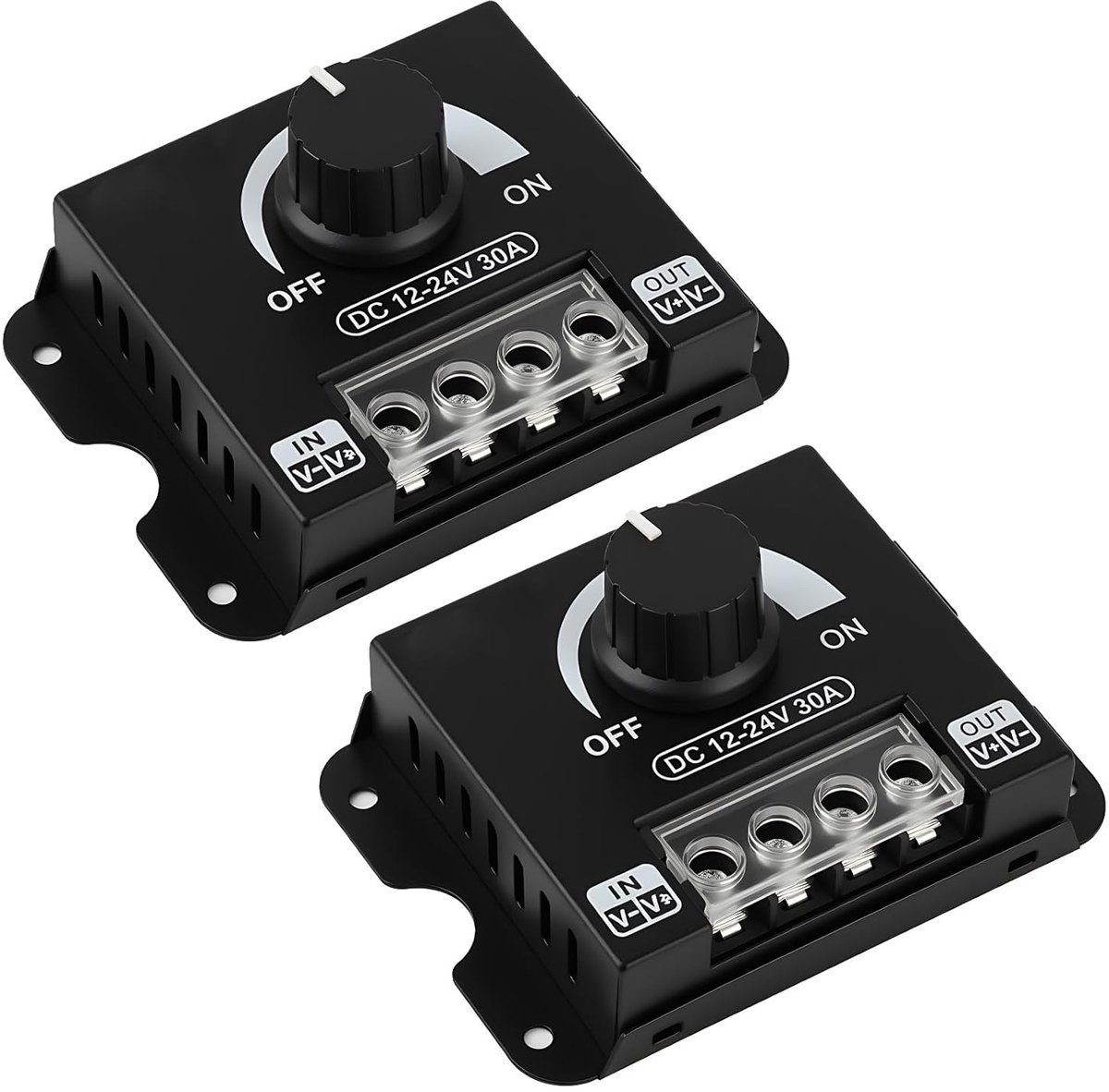 Set van 2 led-dimmers PWM 12 V/24 V DC 30 A, met metalen behuizing voor eenkleurige ledstrips 5050, 3528 en 5630, helderheidsregelaar en aan/uit-schakelaar (2)