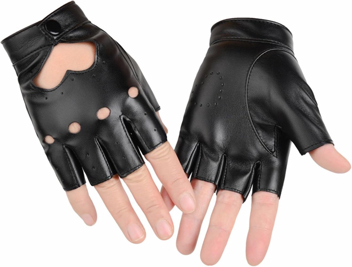 Handschoenen, leren handschoenen, vingerloos, voor dames, punk, hartvormige uitsparing, halve vingers, voor automobilisten, autorijden, cosplay, outdoor, eenheidsmaat, zwart