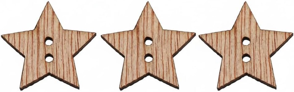 30 houten knoppen ster 19 x 18 mm natuur - knopen met 2 gaten (2 mm dik, gatgrootte 1,7 mm) - vijfpuntige stervorm - hoogwaardige knutselknopen voor naaien en handwerk