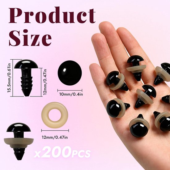 Ogen, 10 mm, met sluitringen voor amigurumi, poppen, poppen en doe-het-zelfprojecten, zwarte kunststof ogen, haakaccessoires, naaien, vilt, knutselwerk en creatief handwerk — afbeelding 2