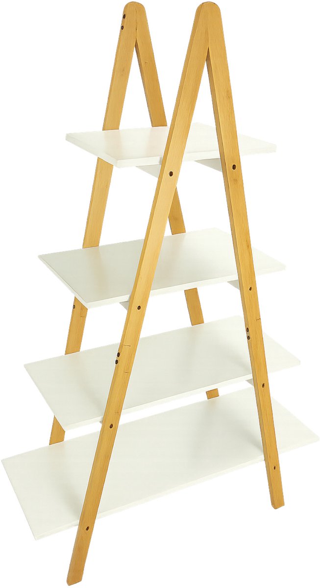 Ladderrek - Wit/naturel - Bamboe/MDF - 80 x 30 x 116 cm - 4 planken