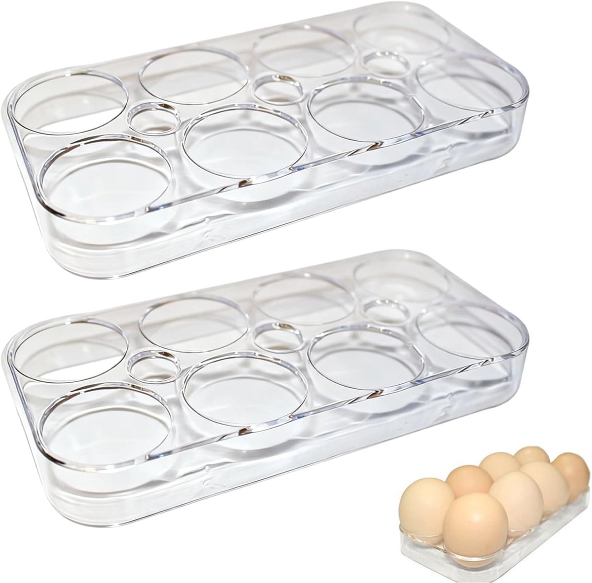 SnelShoppen - 2 Stuks Fridge Eierenhouders voor 16 Eieren - Ruimtebesparende Eierdoos - Transparante Organizer voor Koelkast - Duurzaam Plastic - Keuk