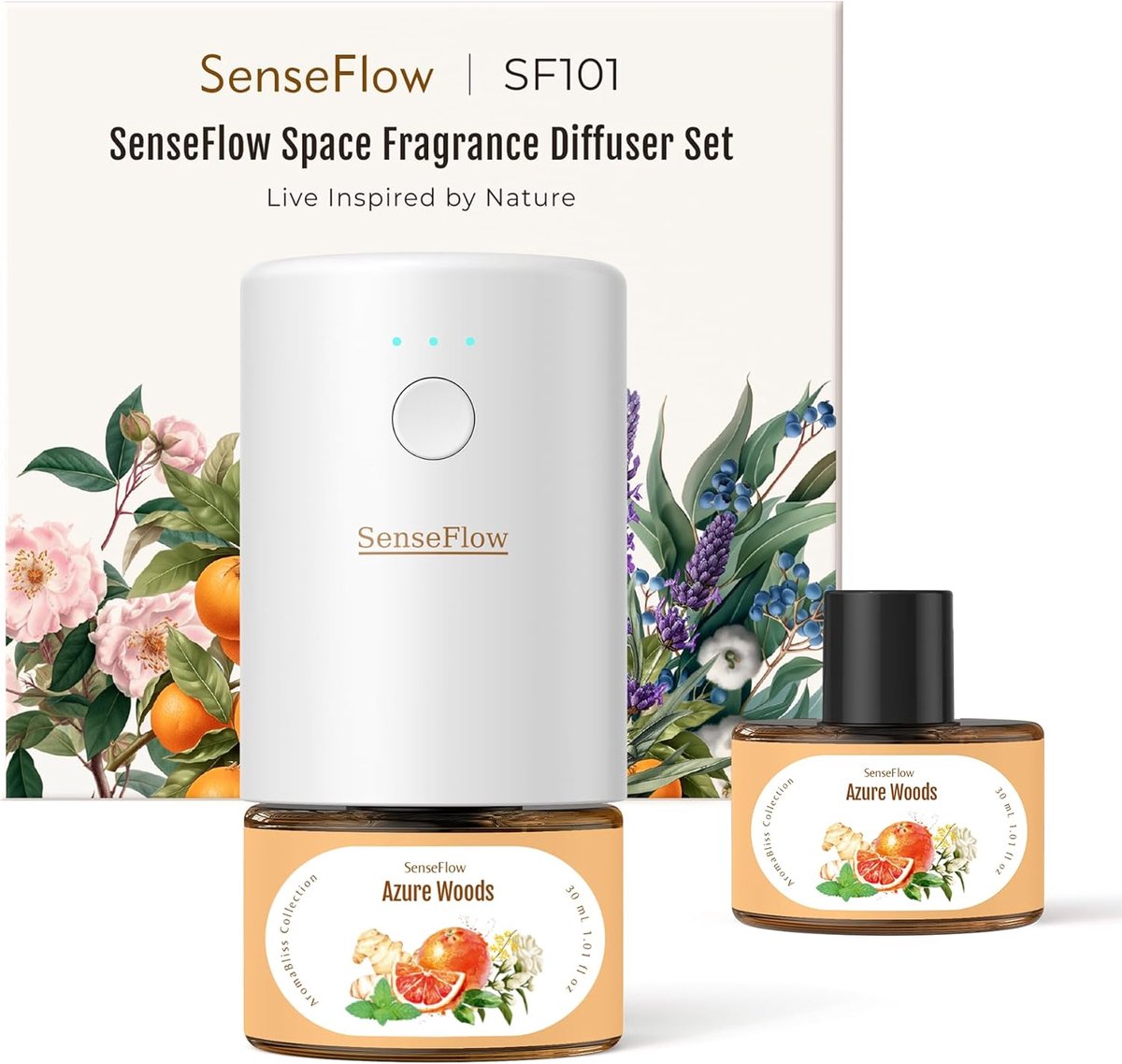 SnelShoppen - Aroma Diffuser voor Essentiële Oliën, Waterloze Ultrasonische Geurverspreider, Natuurlijke Luchtverfrisser, 100% Plantaardig, 120-Dagen