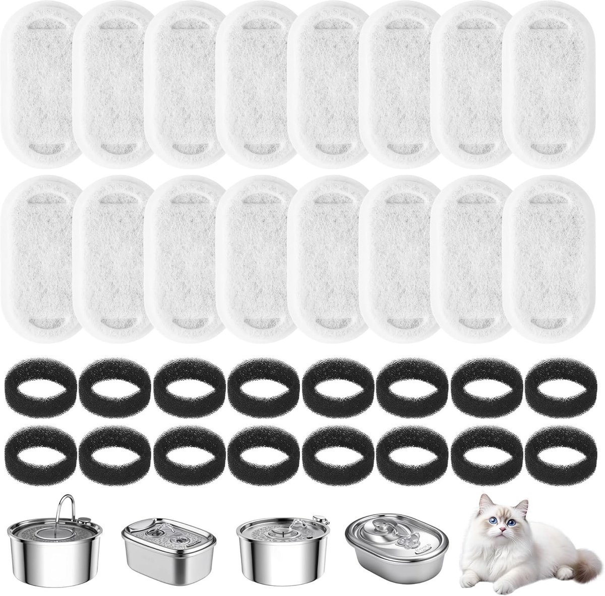 Katfonteinfilter 32 stuks - 16 actieve koolfilters en 16 sponsfilters - Triple filtratie - ShopVlot