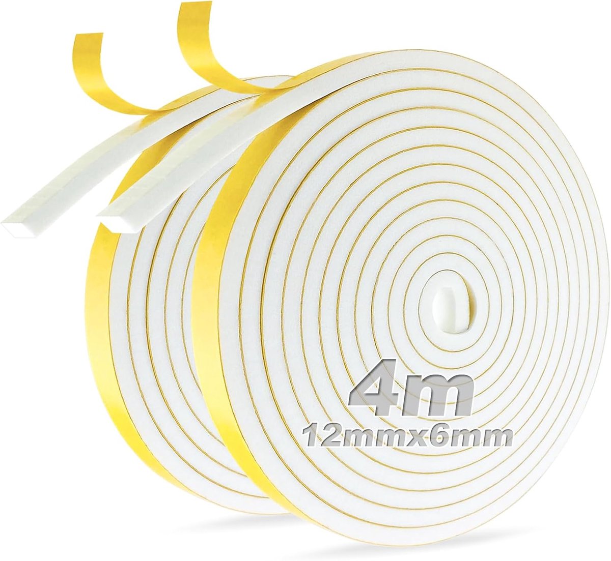 SnelShoppen - Foam Tape 12mm x 6mm - Zelfklevende Sealing Tape voor Ramen en Deuren - Geluiddempende Anti-Collisie Strip - 2 Rollen van 4 Meter - Wit