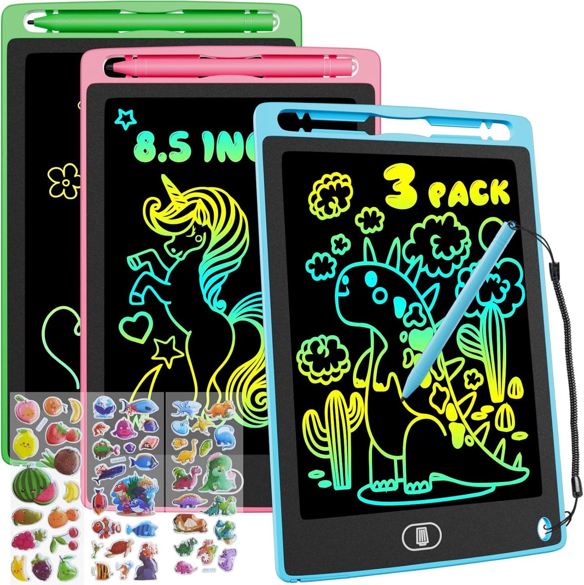 SnelShoppen - Set van 3 LCD Schrijfplanken 8.5 Inch Kleurrijke Tekentabletten voor Kinderen, Oogvriendelijk, Erasable, Ideaal voor Thuis & Reizen - Bl