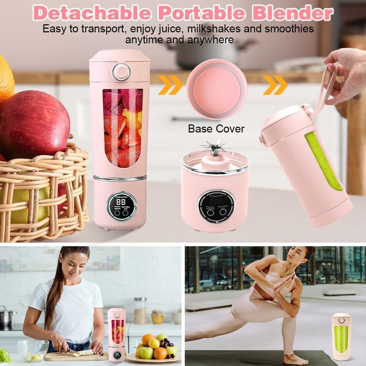 SnelShoppen - Portable Mixer 700ml Blender - Mini Blender met 12 RVS Blades, Digitale Display, Oplaadbare Smoothie Maker, Perfect voor Reizen, Keuken,