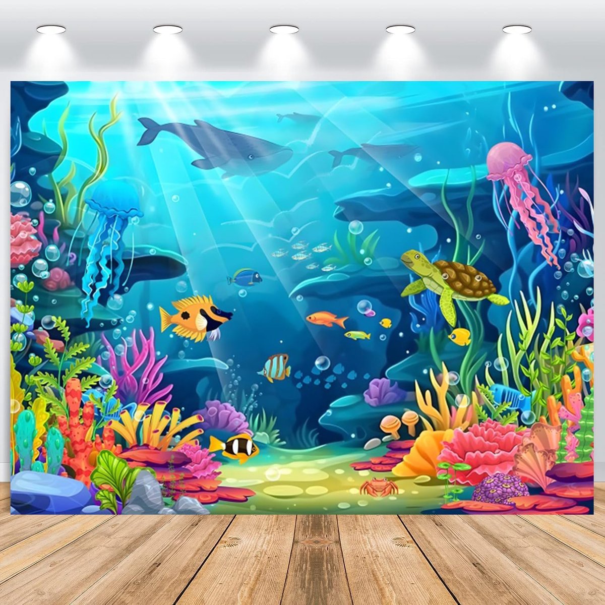 Fotoachtergrond onder de zee 2,2 x 1,5 m - vinyl - cartoon onderwaterwereld - achtergrond voor feest - ShopVlot