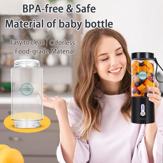 Draagbare blender voor smoothies en shakes, USB-C oplaadbare mini-blender met 6 roestvrijstalen messen, mini-sapcentrifuge, BPA-vrij, draagbare sapcentrifuge voor keuken, sportschool, kantoor van Merkloos — afbeelding 4