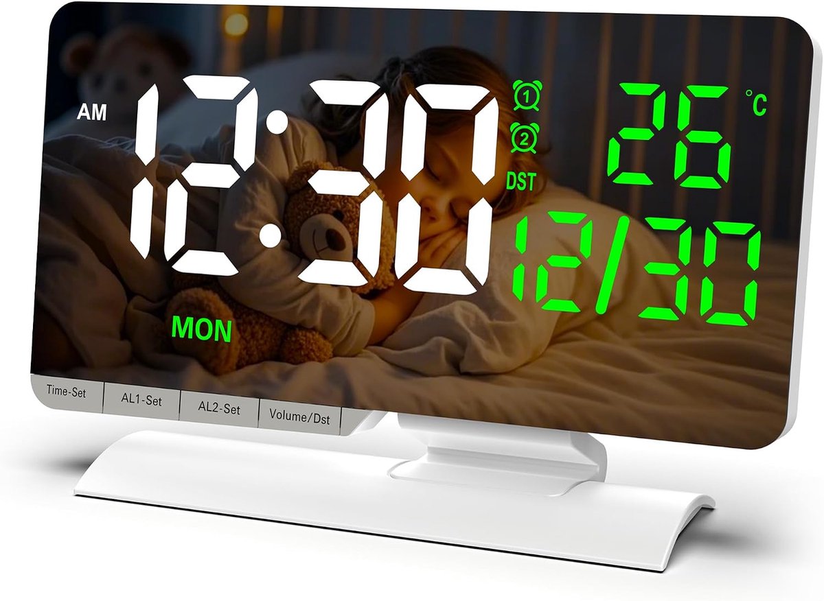 Digitale wekker met temperatuur en datum - LED-display - helderheid en volume instelbaar - perfecte nachtlamp - ShopVlot