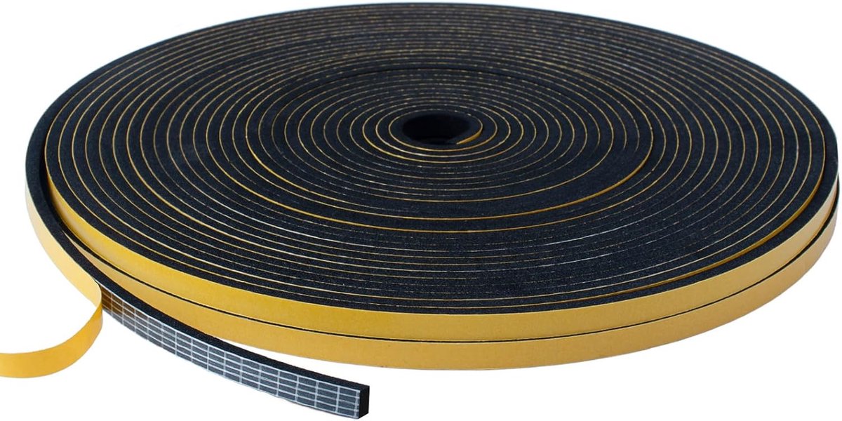 SnelShoppen - Zelfklevende Dichtstrip voor Deuren en Ramen, 2 Rollen van 6 mm x 1.5 mm x 10 m, Zwart, Waterdicht en Duurzaam, Ideaal voor Energiebespa