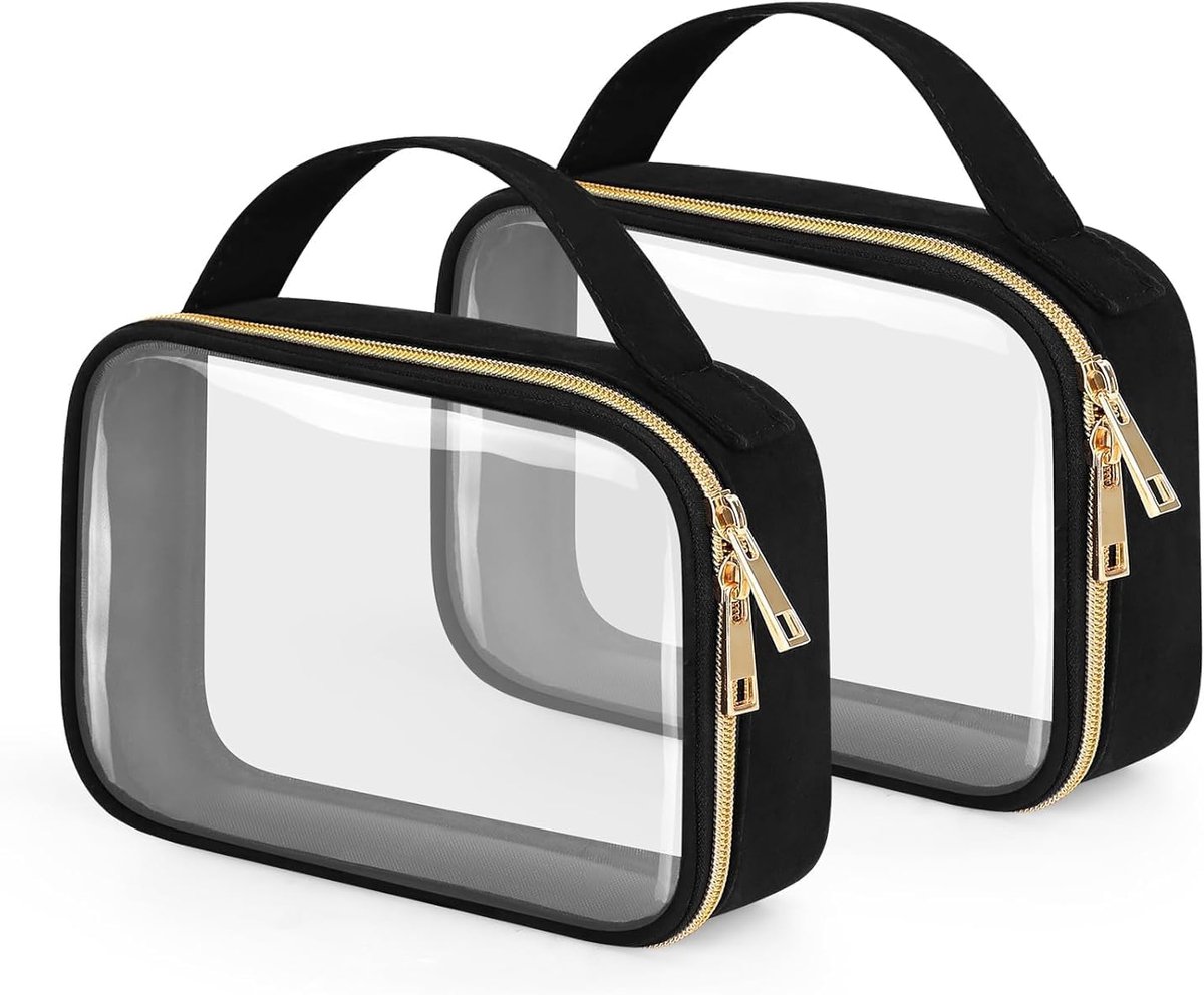 SnelShoppen - Pack van 2 Transparante Toilettas, TSA Goedkeurend Duidelijk Toilettasje met Handvat voor Vliegtuig Handbagage, Waterdichte PVC Cosmetic