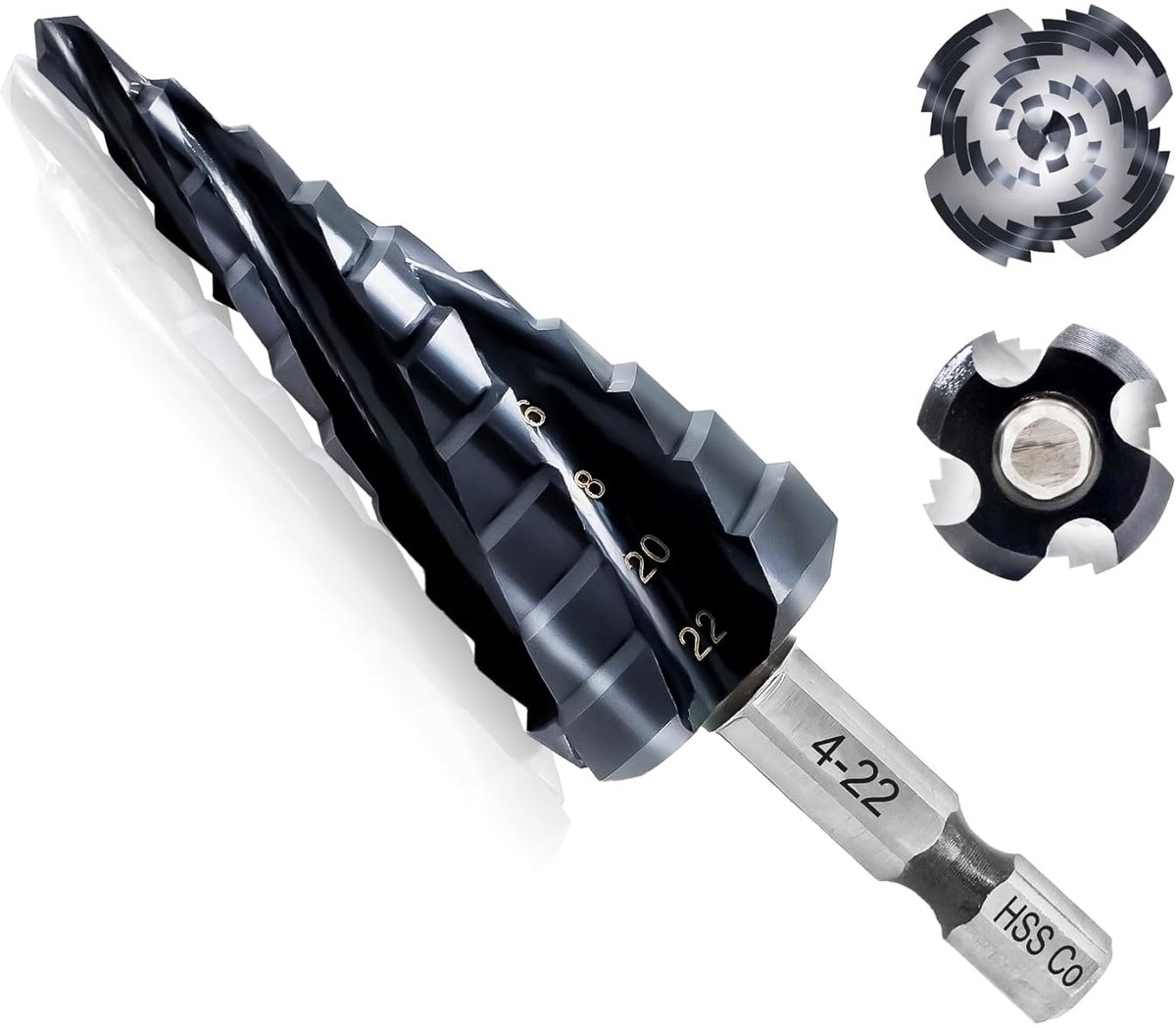 SnelShoppen - Step Drill Cobalt HSS M35 Ø 4-22 mm, Conische Boor met 10 Stappen en Hexaansluiting 1/4 Inch, Boor voor RVS, Metaal, Aluminium, Hout en