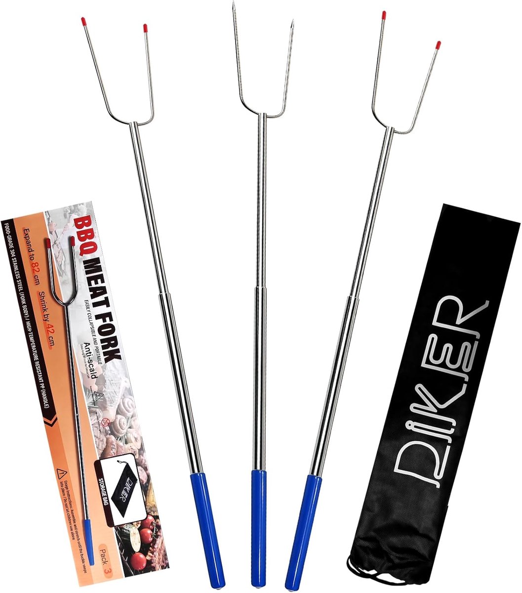 SnelShoppen - Telescopische RVS Baguette Skewers voor Grillen en Kamperen - 3 Stuks - Duurzame Schaschlikskewers voor Vuurkorf, BBQ en Feestjes