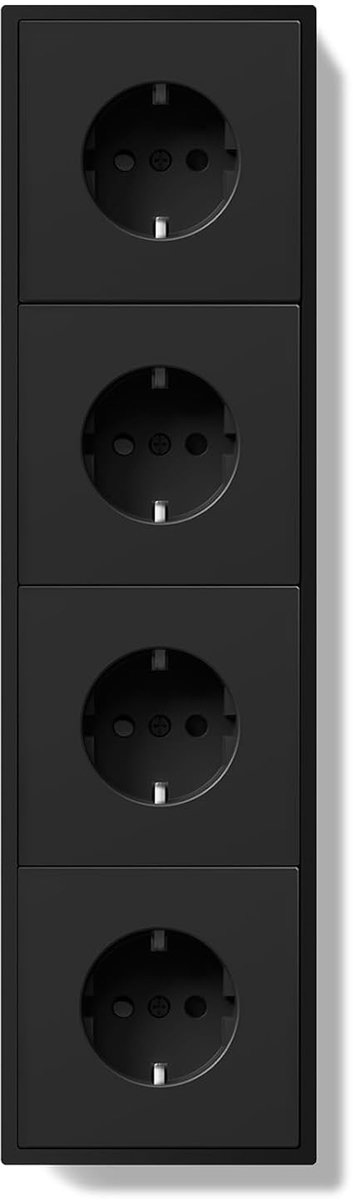 SnelShoppen - Wandcontactdoos 16A met PC Frame - 4-voudige Stekkerdoos - Zwart - Modern Design - Vingerafdrukbestendig - Ideaal voor Thuis, Kantoor, K