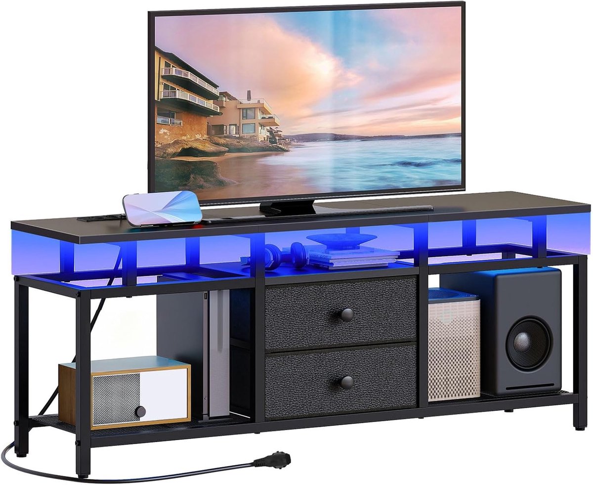 SnelShoppen - YATINEY TV-meubel tot 45 inch - Zwevend design met oplaadstation en LED-verlichting - Media console voor woonkamer en slaapkamer - XDS03