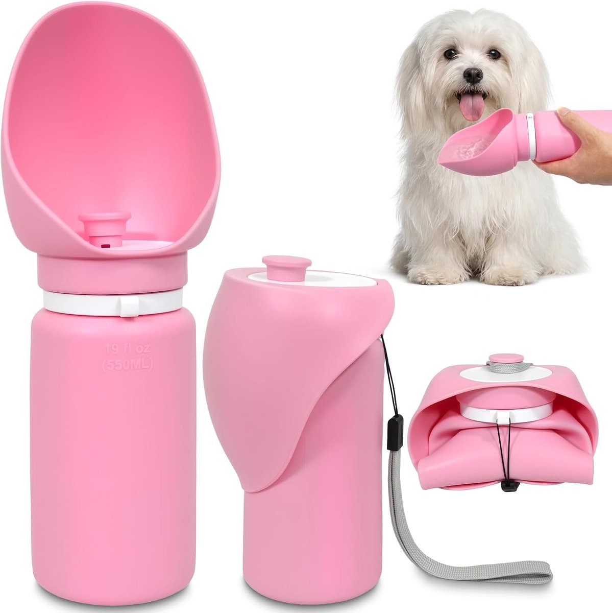 SnelShoppen - Vouwbare Honden Waterfles, Lekvrij, Draagbare Huisdier Dispenser met Geïntegreerde Hondenkom, Siliconen Puppy Fles, Lichtgewicht en Vouw