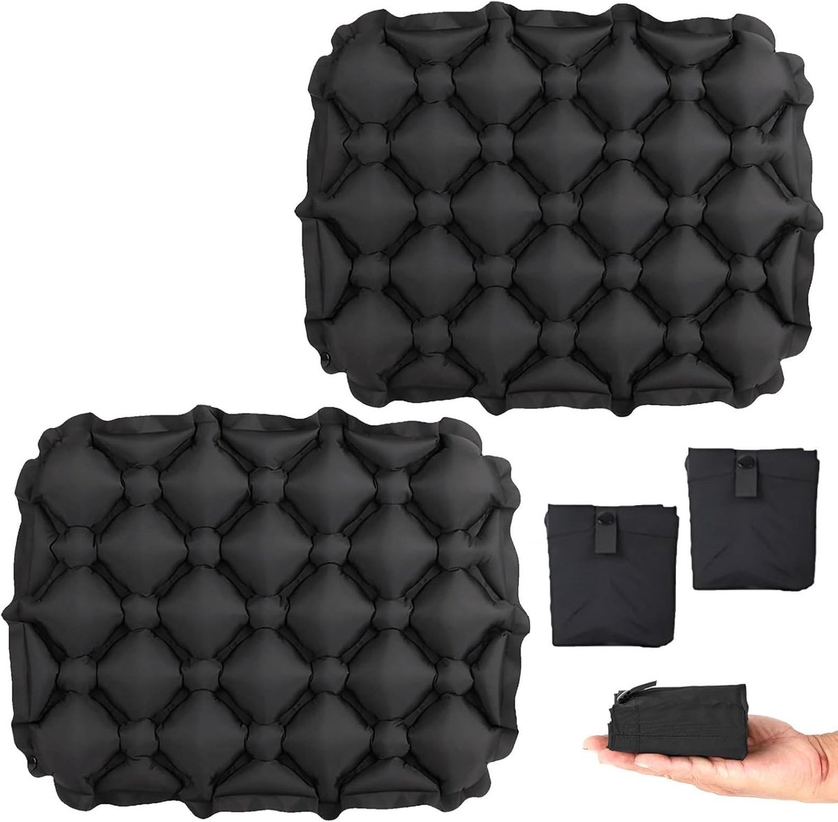 SnelShoppen - Inflatable Seat Cushion 3-Pack - Ultra Light Foldable Outdoor Camping Kussen voor Strand, Hiking, Visserij, Boottochten - Zwart