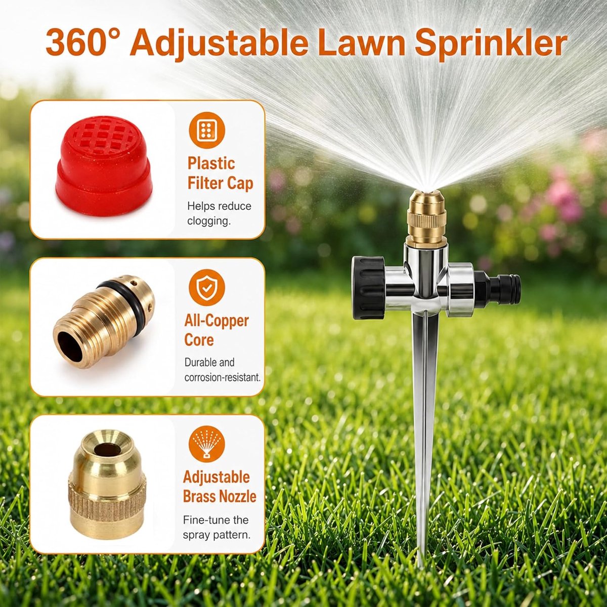 SnelShoppen - Tuinsproeier Cirkelvormige Sprinkler 360° Automatische Tuinsproeier Irrigatiesysteem met Stabiele Metalen Draaikop Verstelbaar voor Gazo