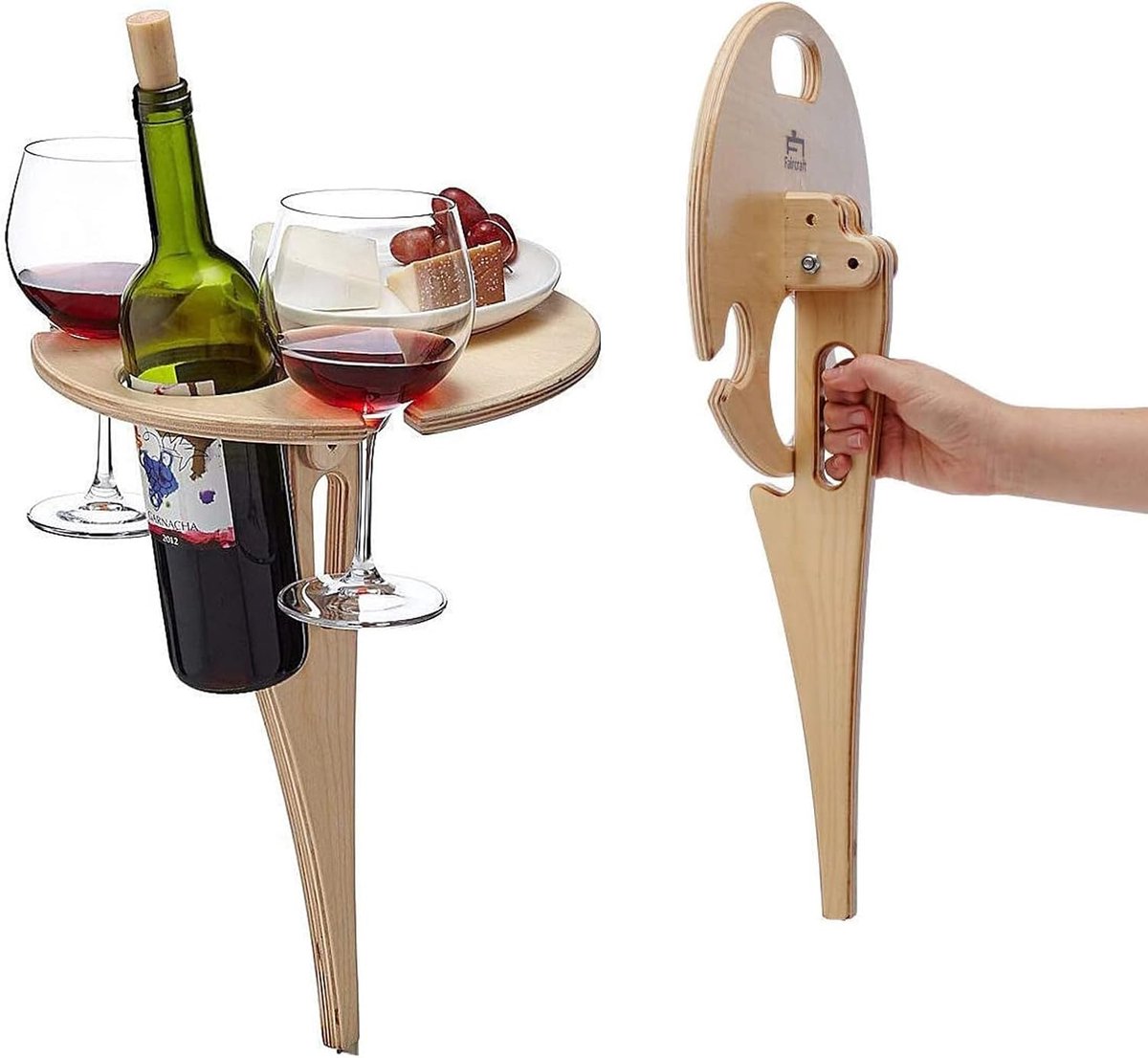 SnelShoppen - Draagbare Mini Wijntafel, Opvouwbaar, Rustiek Hout, Ideaal voor Outdoor, Picknicks, Camping, Tuin, Feest