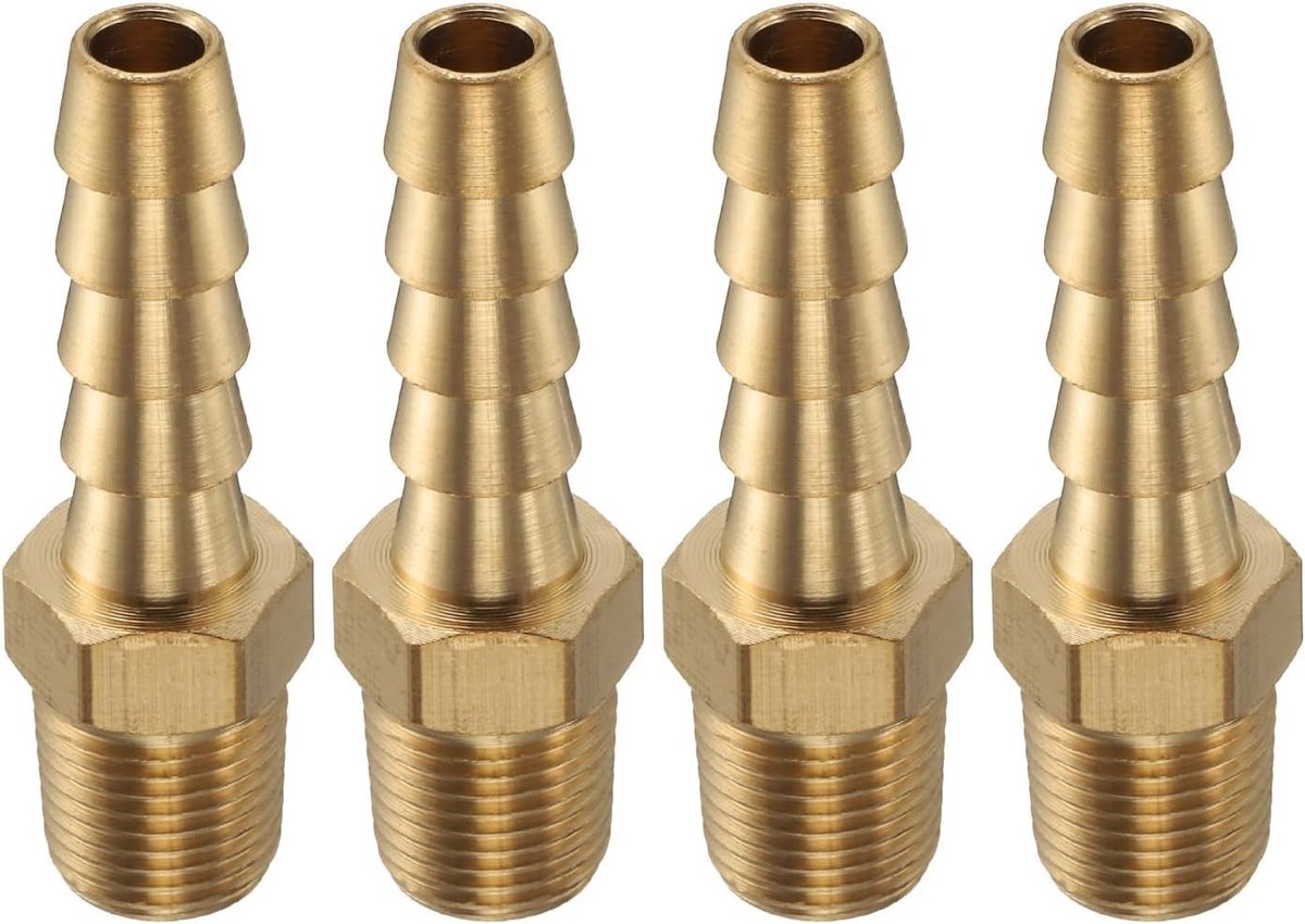 4 Stuks Messing Baardconnector 1/8 Inch NPT Mannelijk voor 1/4 Inch Slang, Duurzaam en Betrouwbaar voor Brouwinstallaties en Aansluitingen