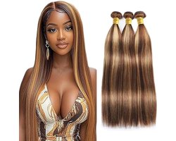 28 30 32 Inch Straight Bundles Human Hair ExtensionsUitbreiding Cheveux Naturel Perruque Vrouw Unprocessed Brazilian Virgin Hair Weave #4/27 Highlight Blonde 3 Bundles Total 300g