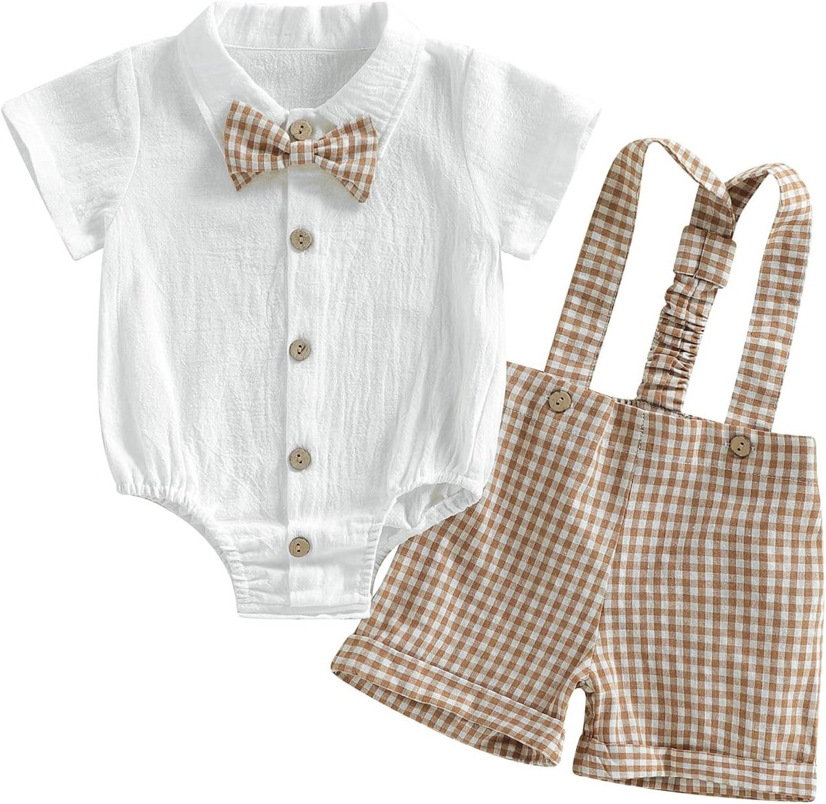Kleding voor heren, pasgeborenen, geruite top, vlinderdas, shorts met bretels, zomerkleding voor pasgeborenen