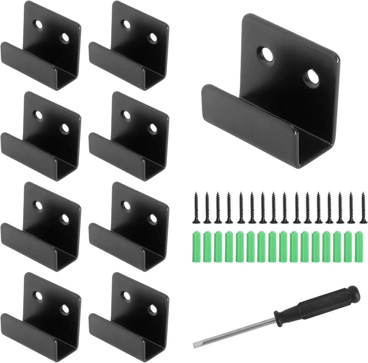 8 stuks U-hoekbeugels van roestvrij staal, zware keramische tegels, display, wandhaken met schroeven, zwart, 16 mm binnenbreedte