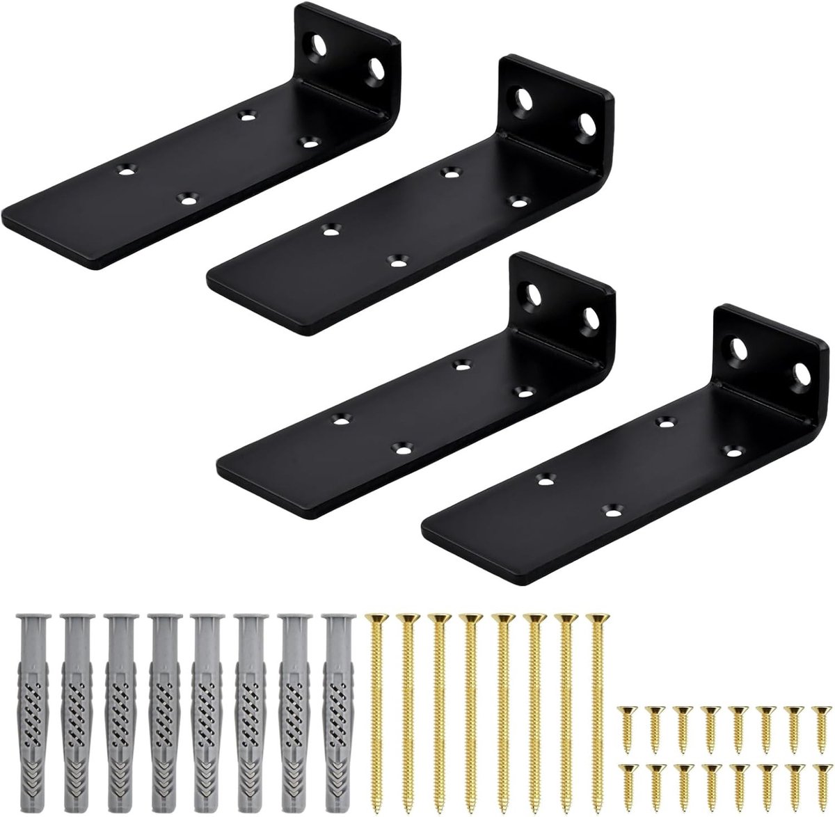 Robuuste metalen wandplank houders voor hoeken, set van 4, 15 cm, met bijpassende schroeven en hoge draagkracht tot 60 kg