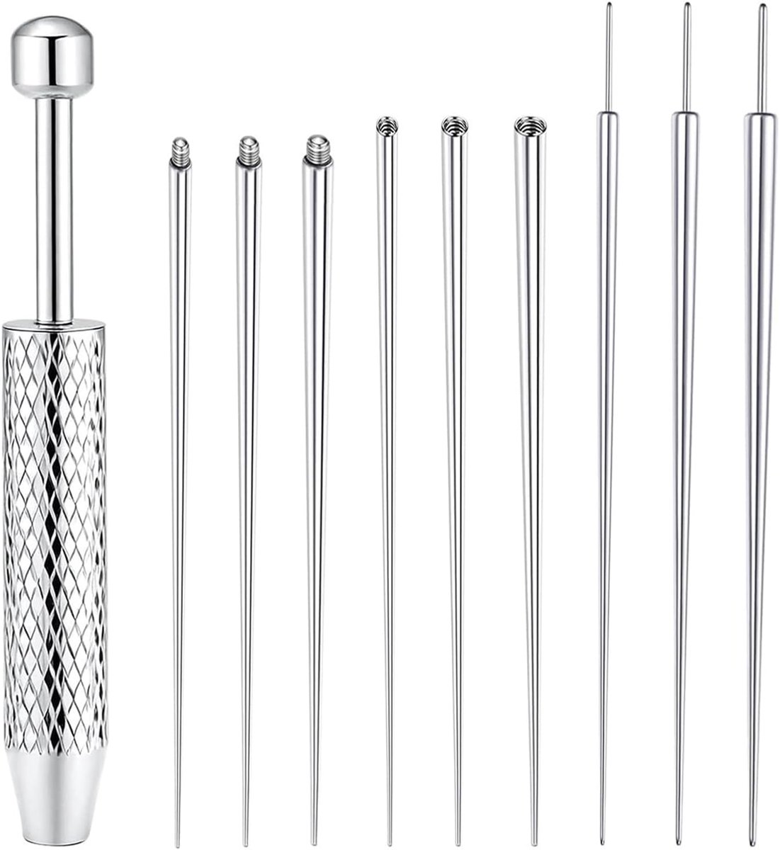 Piercinggereedschapsset 10-Delig Titaniumkleurig, Piercingverwisselset met Tang en Tang, Hulp bij het Verwisselen van Piercings, Piercingtang voor Oor en Neus,Piercinggereedschap voor Thuis