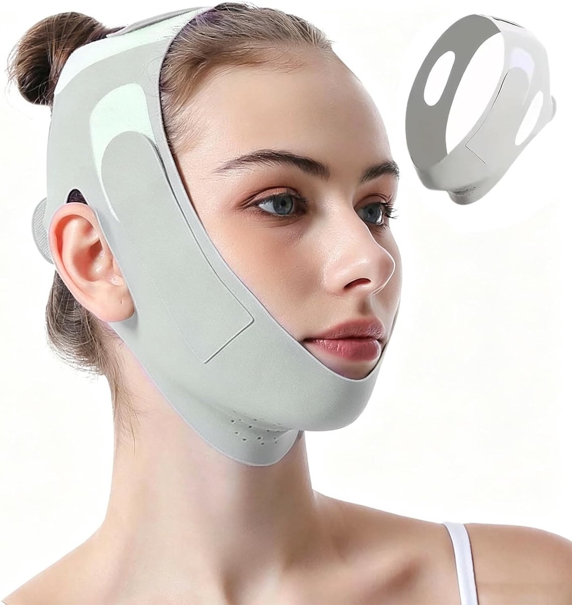 Lifting Gezichtsmasker, herbruikbaar masker voor het verfijnen van het gezicht, anti-dubbele kin, verstelbaar, anti-losraken en rimpels, groen