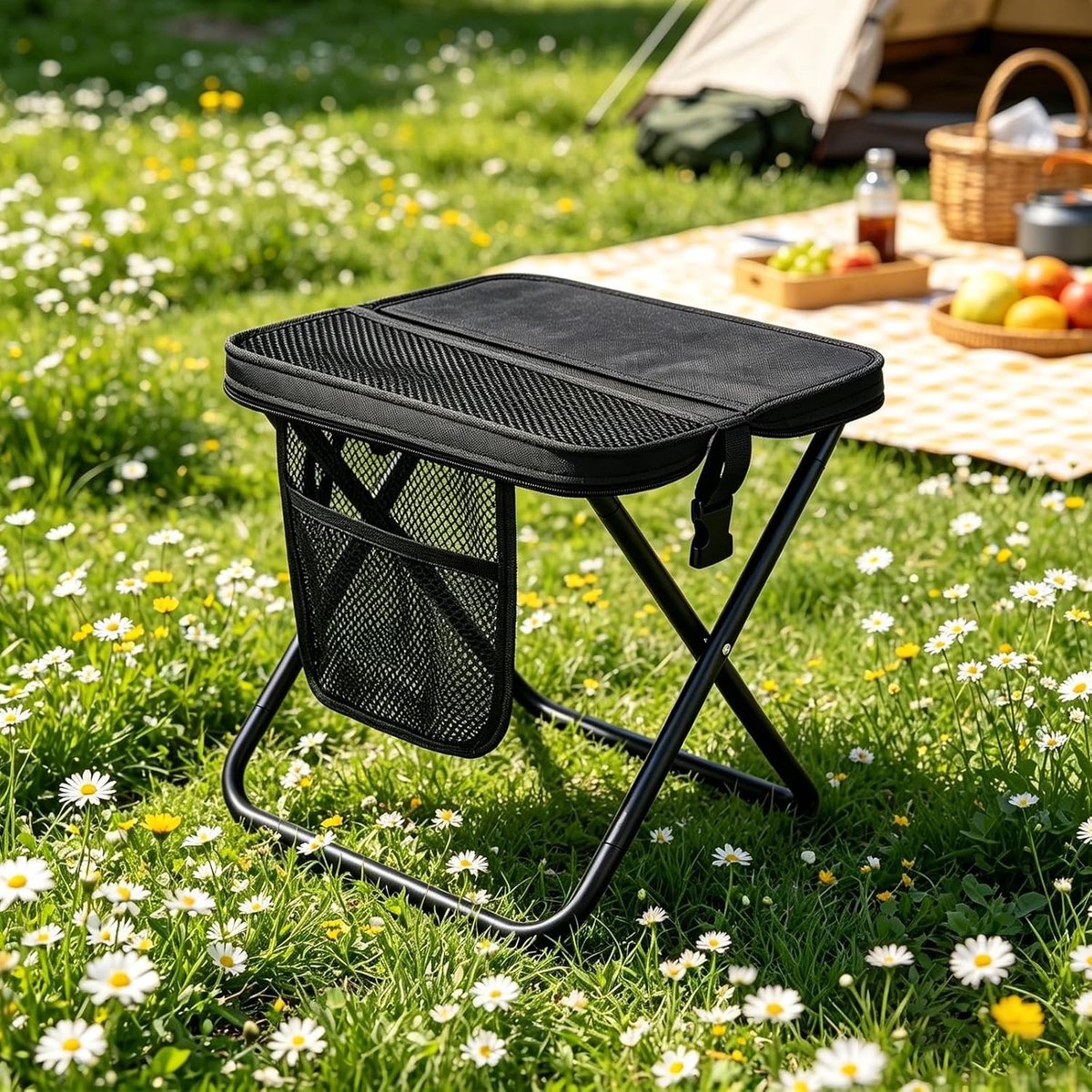 Vouwbare Campingstoel 31cm - Lichtgewicht Opvouwbare Tuinstoel met Opbergzak voor Reizen, Picknicken en Vissen