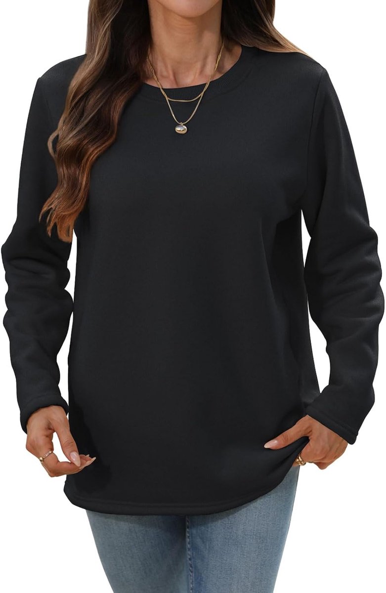 Sweatshirt voor dames, fleece gevoerd, zachte sherpa-voering, thermische trui, ronde hals, warme trui met lange mouwen, casual top voor de winter, gezellige lounge en outdoorkleding voor dames