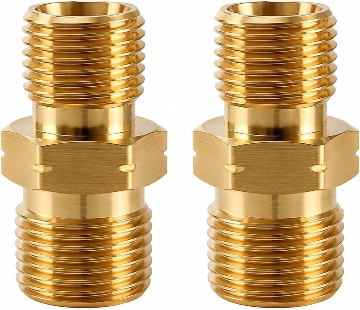 2 stuks gasslangverbinders van messing, 1/4 inch rechtse schroefdraad op 3/8 inch linkse schroefdraad, gasdubbele nippeladapter voor propaan en acetyleen