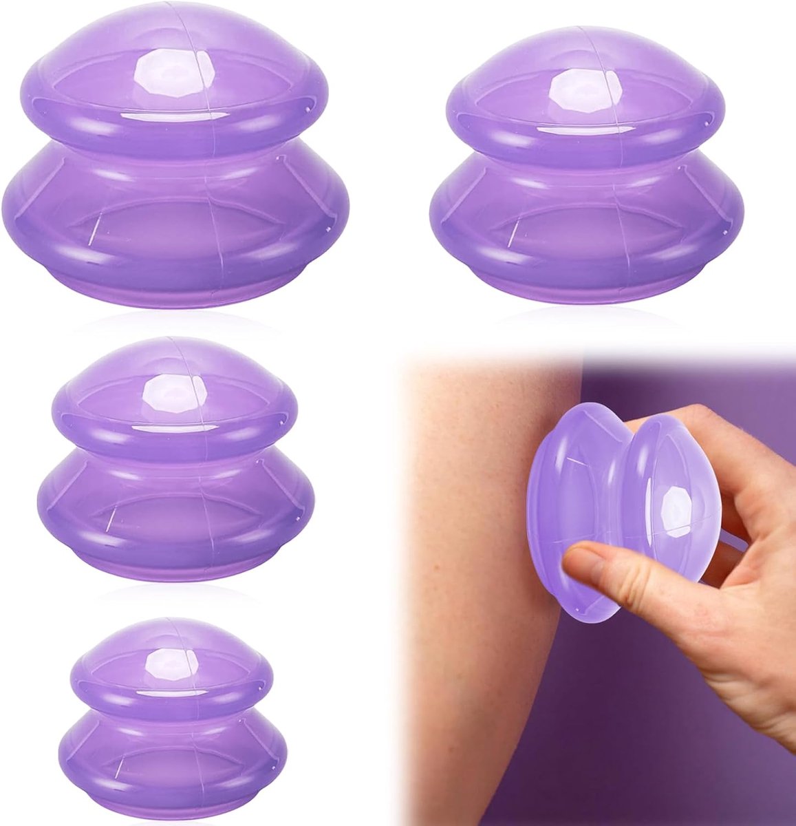 4 stuks cuppingglazen van siliconen, 4 maten cup, siliconen cup, cup, cupping-apparaat, anti-cellulitis, anti-aging, pijn voor het hele lichaam