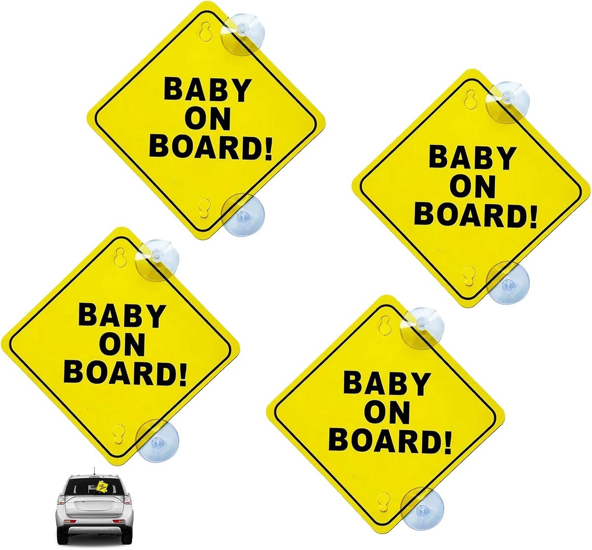 On board sticker auto waarschuwingsborden, veiligheid autobord met dubbele zuignappen, voor autoruiten