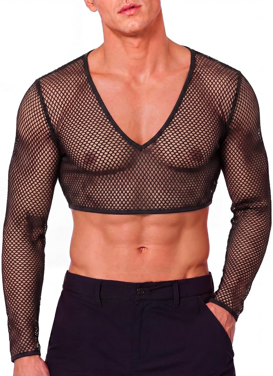Top Mesh Lange / Mouwloos Shirt Mesh Tank Sexy Top Crop Muscle T-shirt Festival Rave Tshirts Fishnet Mesh Top Party Club Doorzichtig S-2XL