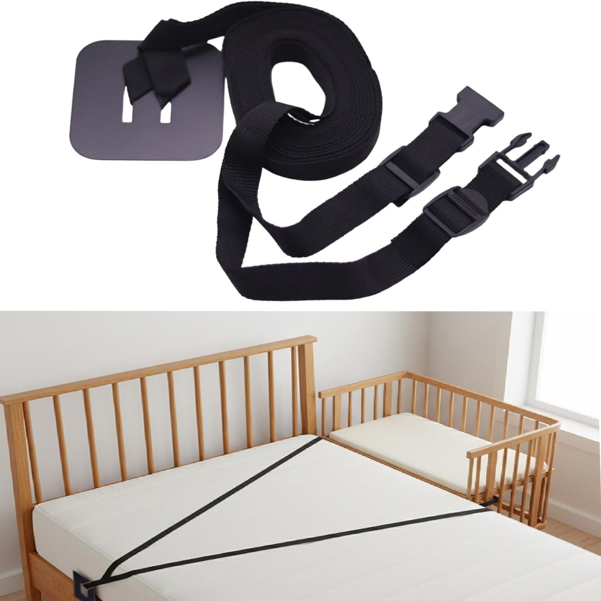 8 m riem voor babybed, bijzetbedbevestiging, vaste bijzetbedden, zijbedriem, riem voor boxspringbed, aan volwassen bed te koppelen, zwart