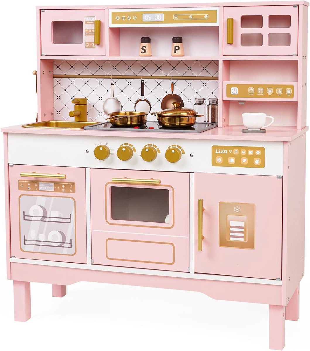 Speelkeuken voor Kinderen, Roze met Gouden Details