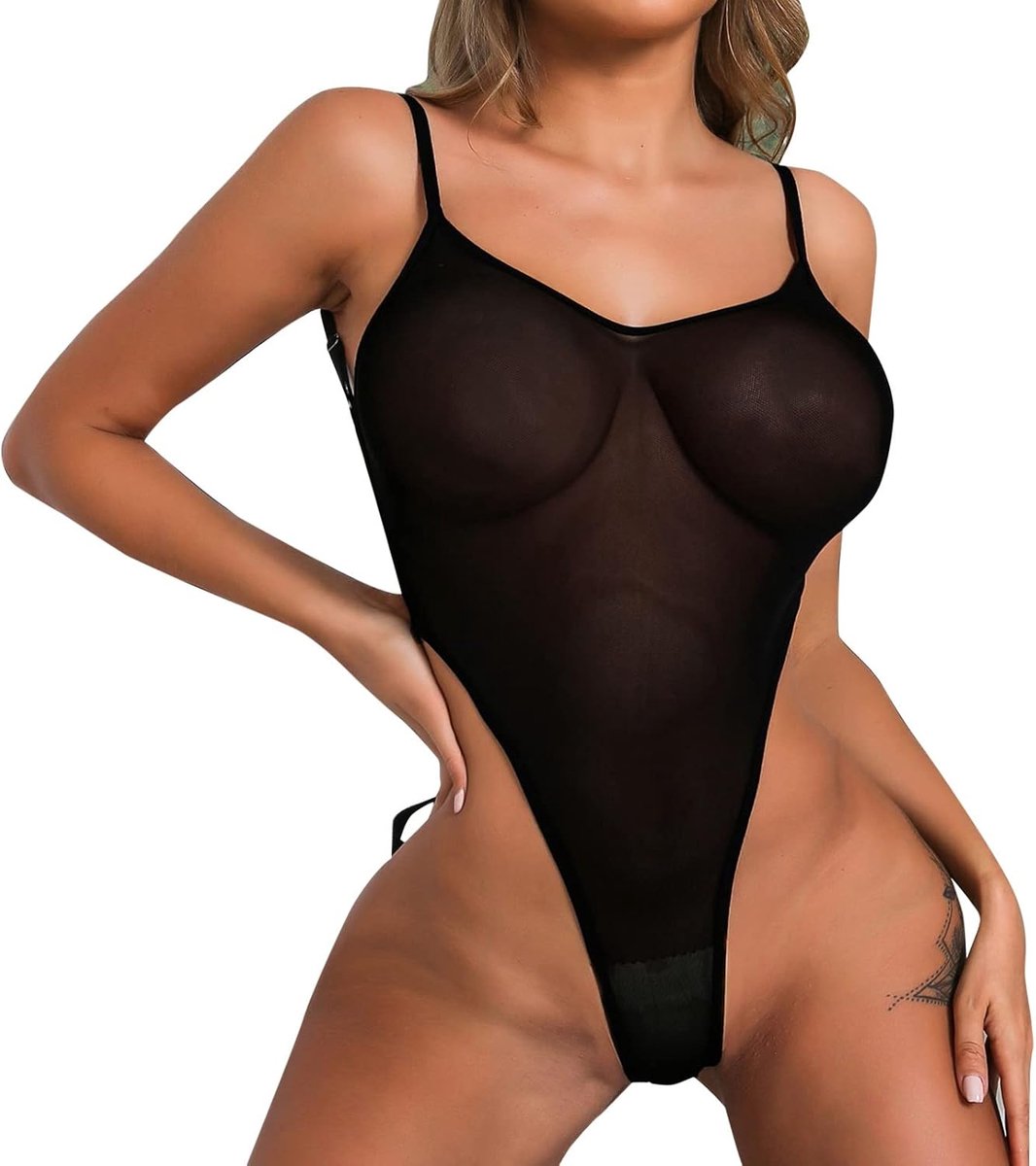 Lingerieset voor dames, Valentijnsdag, huwelijksreis, romantisch, kant, transparant, babydoll, verstelbare bandjes, brutale romantiek, A386