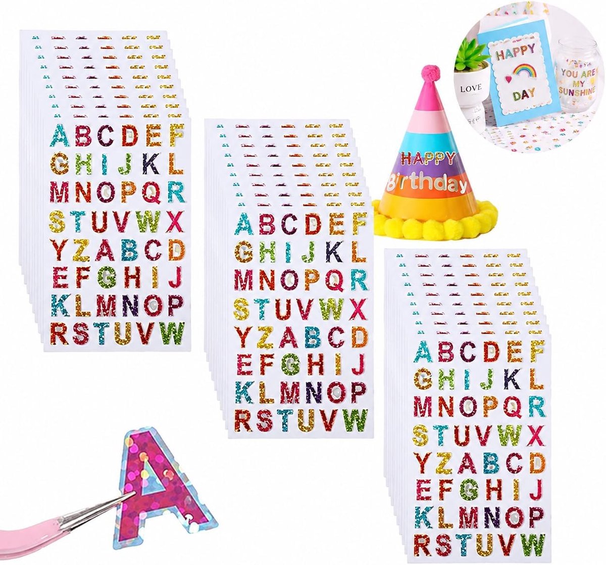 30 Vellen Zelfklevende Glitter Letterstickers Set voor DIY Scrapbooking en Decoratiekunst - 1440 Kleurrijke en Glanzende Letters, Perfect voor Handgemaakte Kaarten, Geschenkverpakking