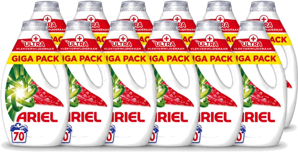 12 x Ariel – Vloeibaar Wasmiddel – Ultra Vlekverwijderaar – 3150 ml – 70 wasbeurten - Voordeelverpakking - 12 stuks