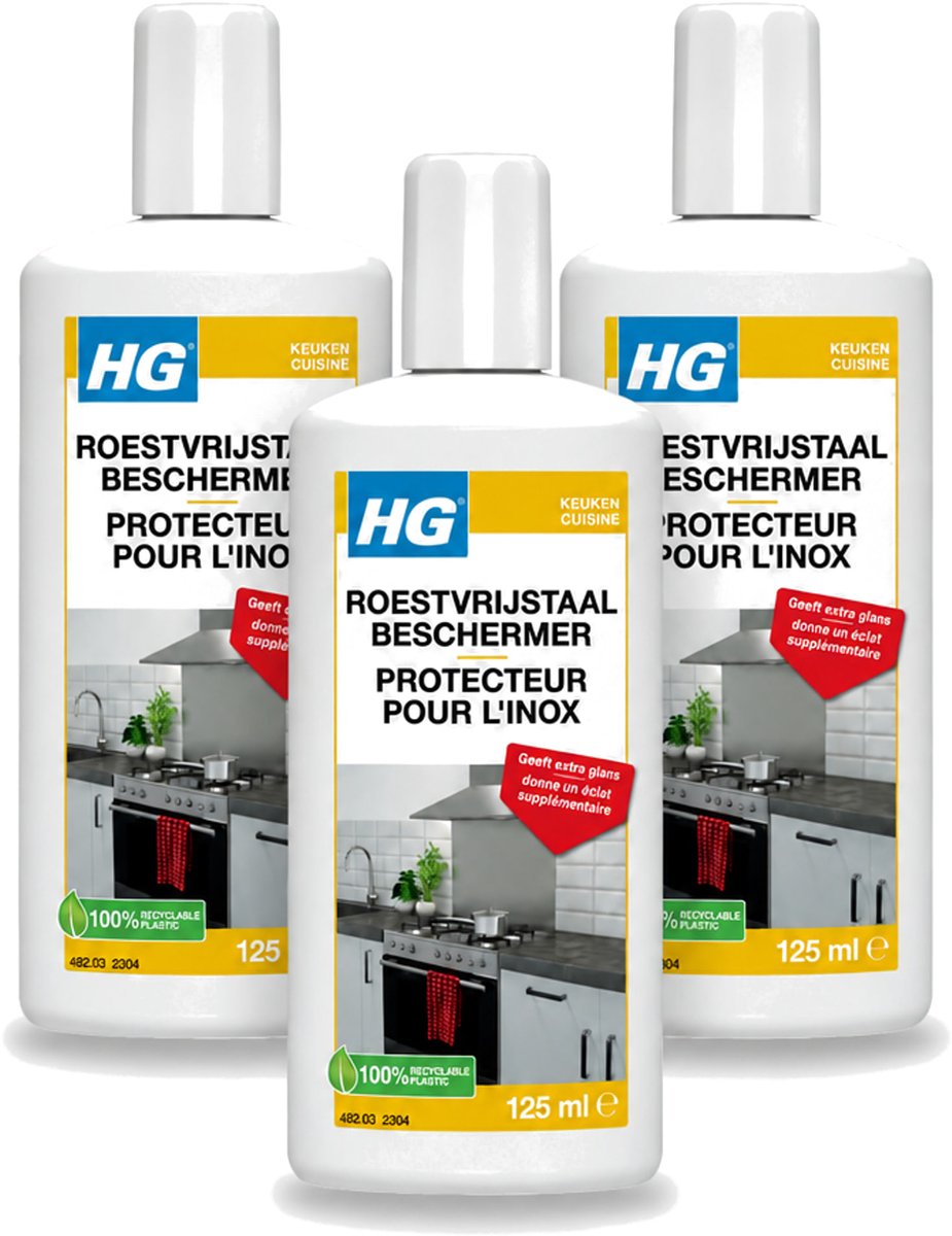 3 x HG - Roestvrijstaal Beschermer - Geeft Extra Glans - 125 ml - Bulkverpakking - 3 stuks