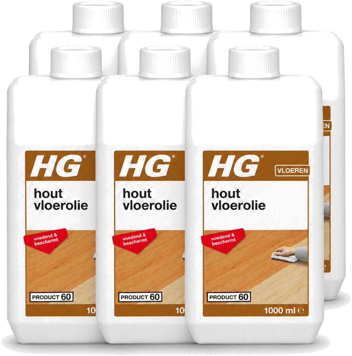 6 x HG - Vloerreinigingsmiddel - Hout Vloerolie - Voedend & Beschermt - 1L - Voordeelverpakking - 6 stuks