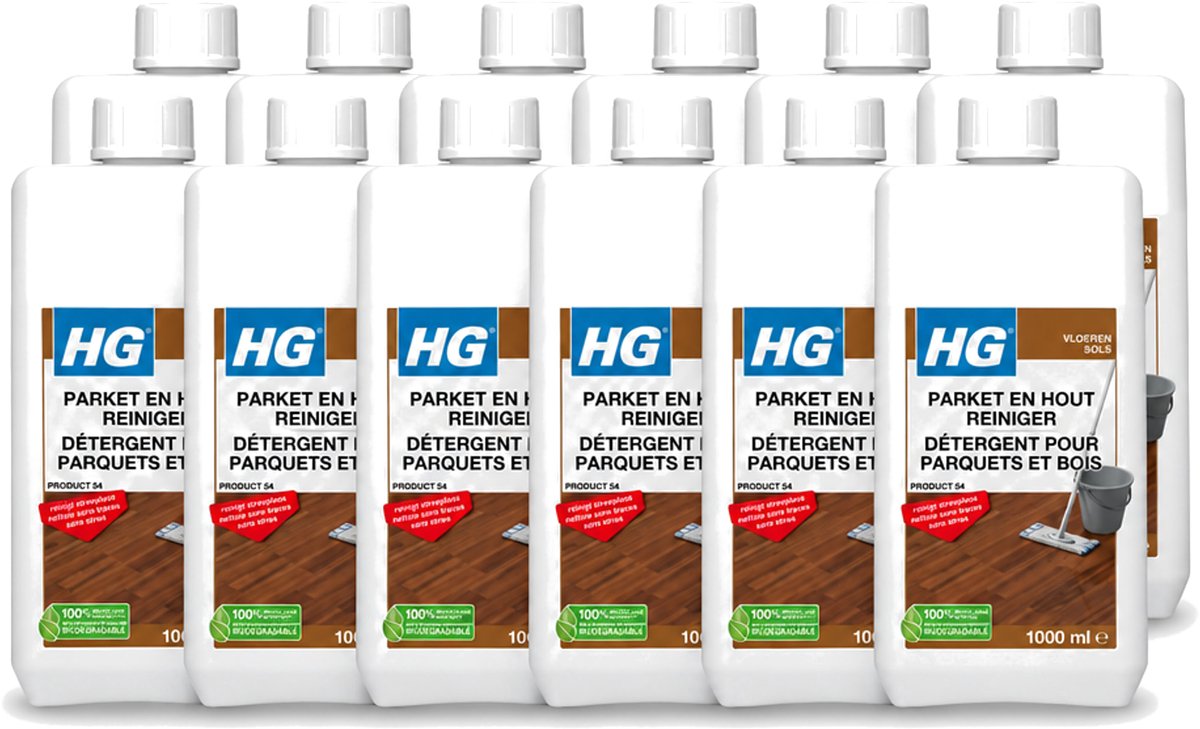 12 x HG - Parket- & Houtreiniger - Frisse Geur - Reinigt Streeploos - 1L - Voordeelverpakking - 12 stuks