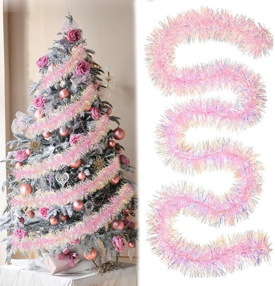 Kerst Guirlande Folieslinger (Set van 2) - Roze Glanzend Metallic - 2 Meter x 9 cm - Kerstboom & Feest Decoratie