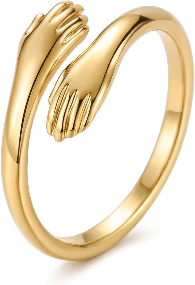 Omarmingsring voor dames, goud, verstelbare ring van roestvrij staal, elegante open ring, symbool van genegenheid, cadeau voor vriendin, vriendin, moeder, minimalistisch en geraffineerd design