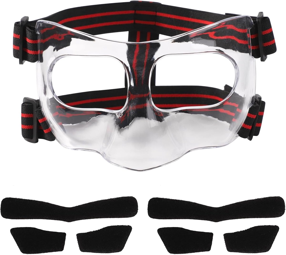 Neus Gezichtsbeschermer, 15x9,5cm Rood en Zwart Verstelbaar Masker Sport Gelaatsscherm Neusbeschermer Gezichtsmasker met Vulling voor Basketbal Voetbal Honkbal (Volledige Dekking)
